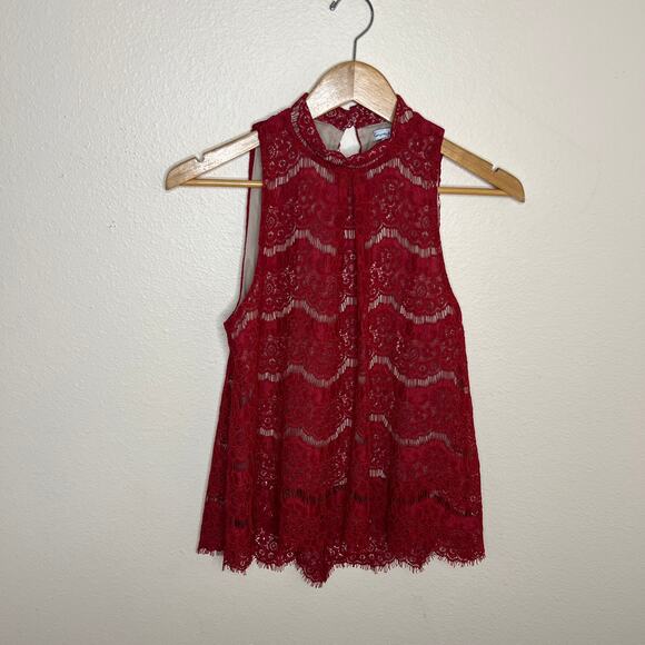 Love, Fire Red Sleeveless Lace Blouse Small - Picture 1 of 9